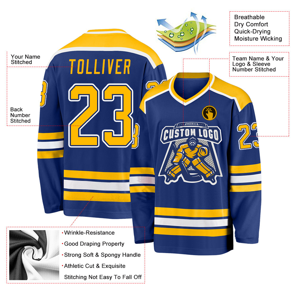 Custom Royal Gold-White Hockey Jersey