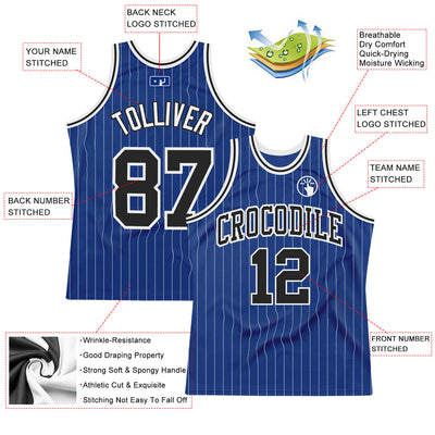 Custom Royal White Pinstripe Black-White Authentic Basketball Jersey