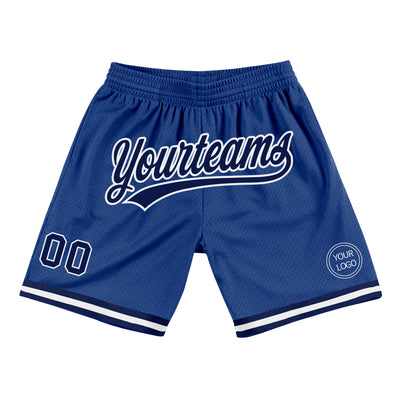 Custom Royal Navy-White Authentic Throwback Basketball Shorts