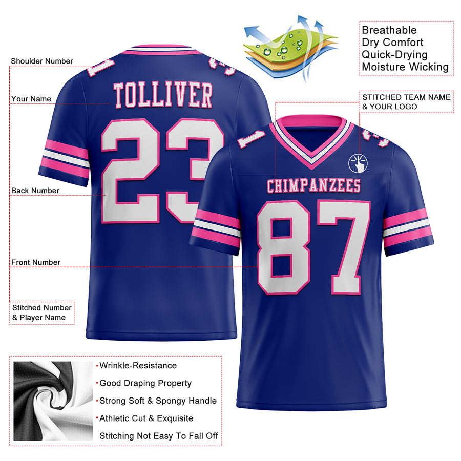 Custom Royal White-Pink Authentic Football Jersey