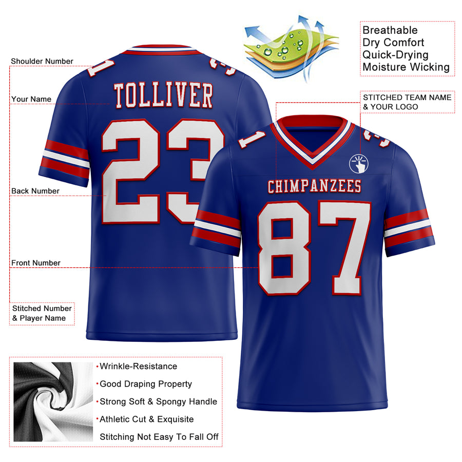 Custom Royal White-Red Authentic Football Jersey