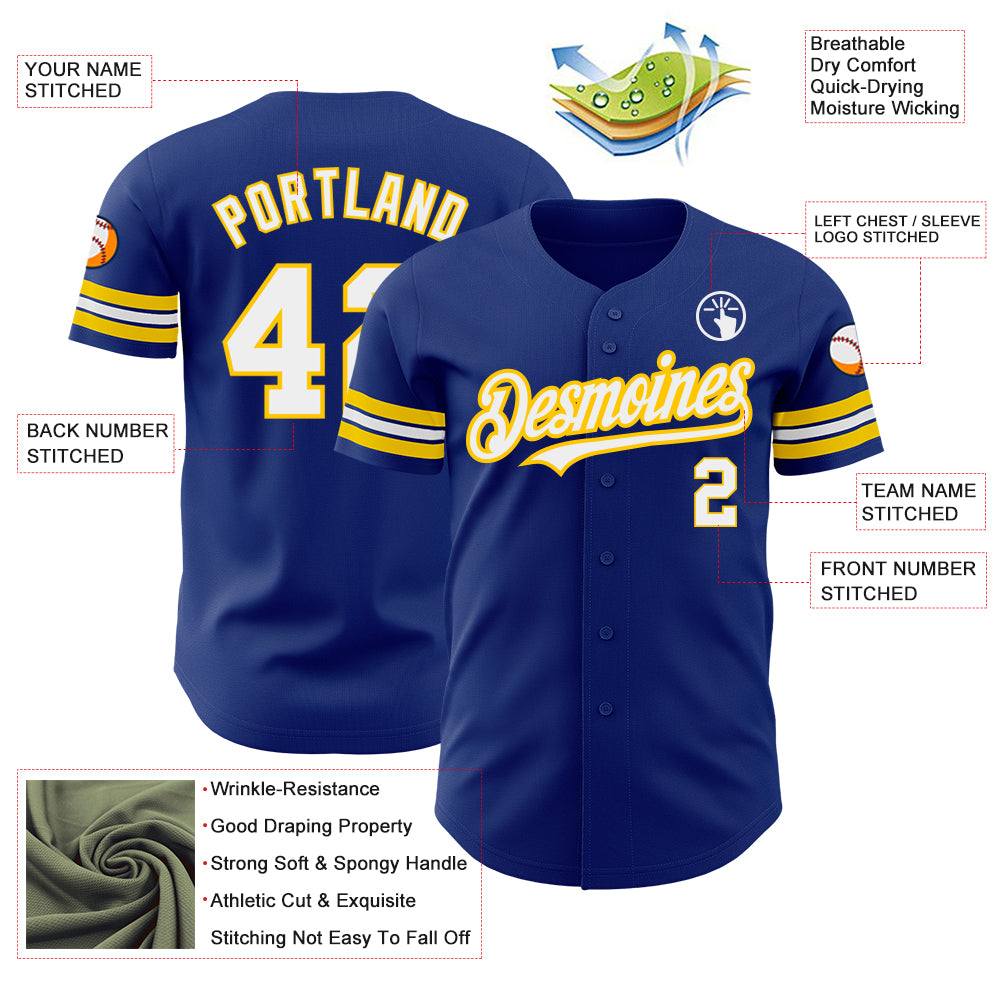 Custom Royal White-Yellow Authentic Baseball Jersey