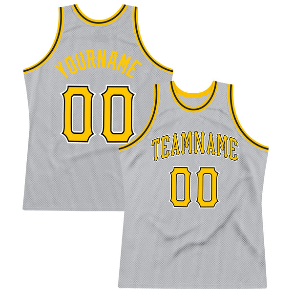 FANSIDEA Custom Silver Gray Old Gold-Black Authentic Throwback Basketball Jersey Youth Size:XL