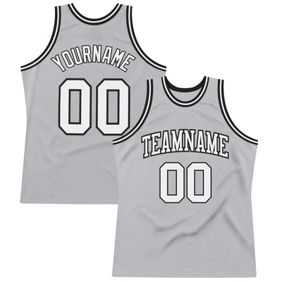 Custom Gray White-Black Authentic Throwback Basketball Jersey