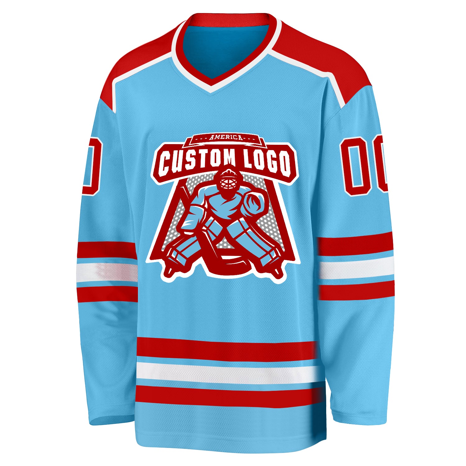 Cheap Custom Light Blue Red-Navy Hockey Jersey Free Shipping
