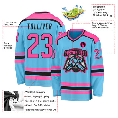 Custom Sky Blue Pink-Black Hockey Jersey