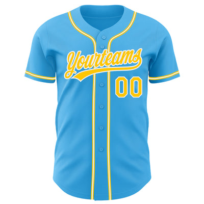 Custom Sky Blue Yellow-White Authentic Baseball Jersey