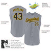 Custom Gray Black Pinstripe Gold Authentic Sleeveless Baseball Jersey