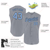 Custom Gray Black Pinstripe Light Blue Authentic Sleeveless Baseball Jersey