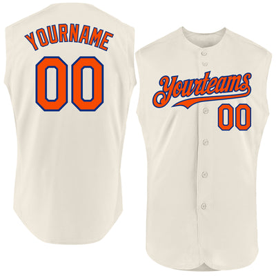 Custom Cream Orange-Royal Authentic Sleeveless Baseball Jersey