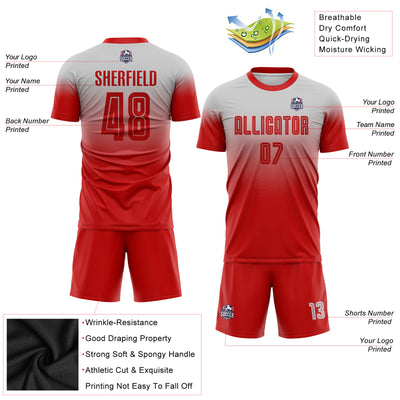 Custom Gray Red Sublimation Fade Fashion Soccer Uniform Jersey