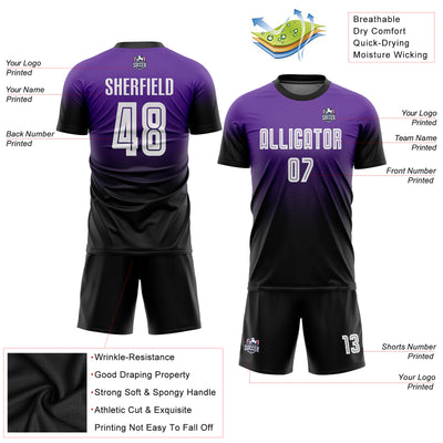 Custom Purple White-Black Sublimation Fade Fashion Soccer Uniform Jersey