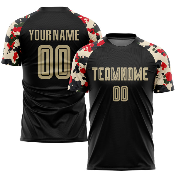 Custom Black Soccer Uniform Jersey Vegas GoldCamo Sublimation FansIdea