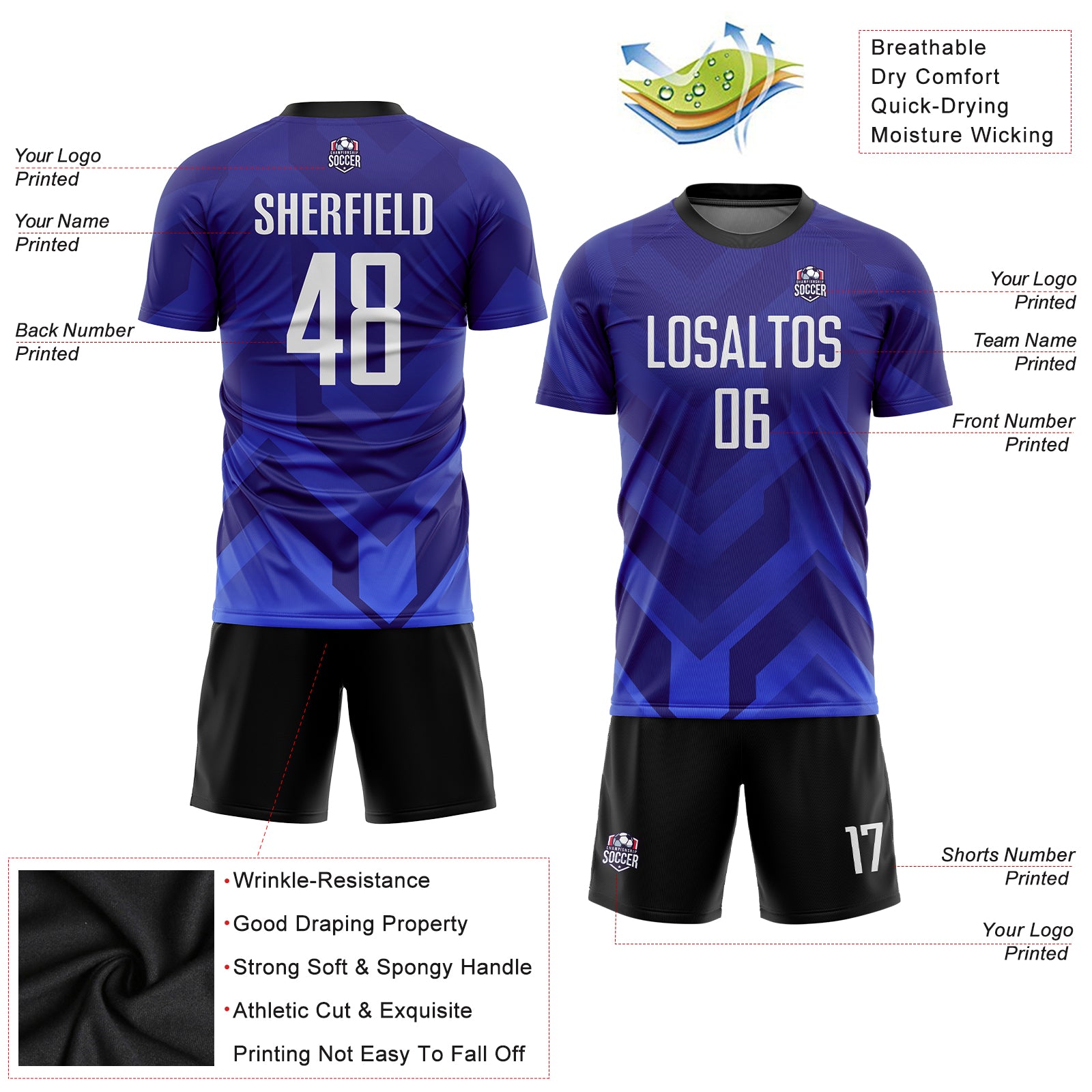 Custom Purple White Royal-Navy Sublimation Soccer Uniform Jersey
