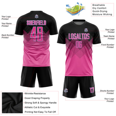 Custom Pink Pink-Black Sublimation Soccer Uniform Jersey