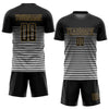 Custom Black Black-Old Gold Sublimation Soccer Uniform Jersey