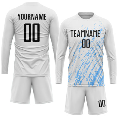 Custom White Black-Light Blue Sublimation Soccer Uniform Jersey