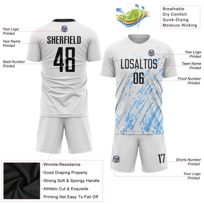 Custom White Black-Light Blue Sublimation Soccer Uniform Jersey