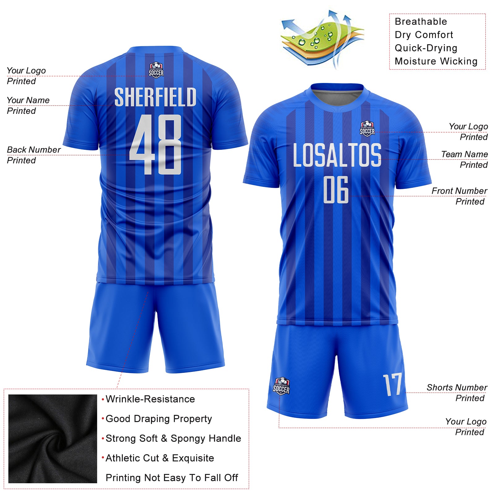 Custom Royal White Sublimation Soccer Uniform Jersey