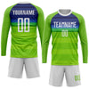 Custom Neon Green White-Royal Sublimation Soccer Uniform Jersey