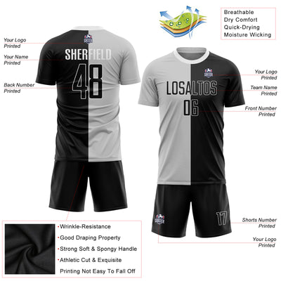 Custom Gray Black-White Sublimation Split Fashion Soccer Uniform Jersey