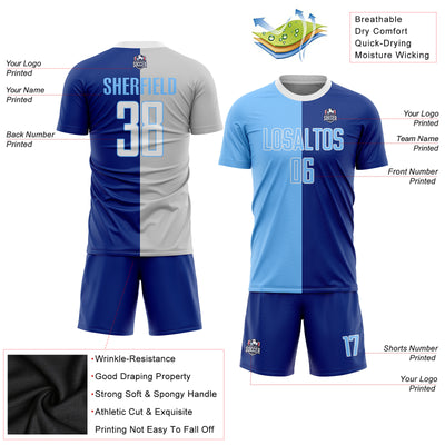 Custom Royal Light Blue-White Sublimation Split Fashion Soccer Uniform Jersey