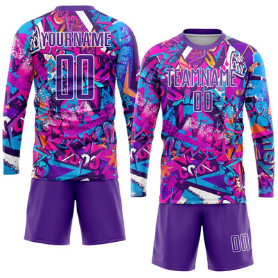Custom Graffiti Pattern Purple-White Sublimation Soccer Uniform Jersey