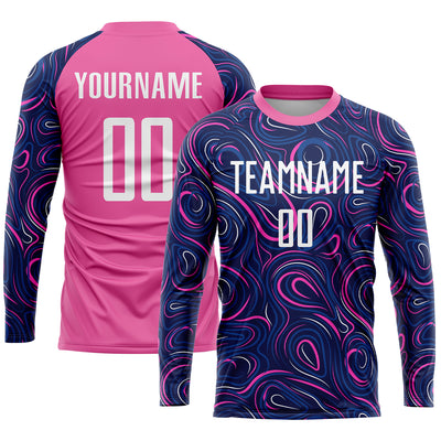 Custom Navy White-Pink Sublimation Soccer Uniform Jersey
