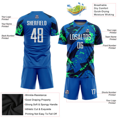 Custom Royal White-Neon Green Sublimation Soccer Uniform Jersey