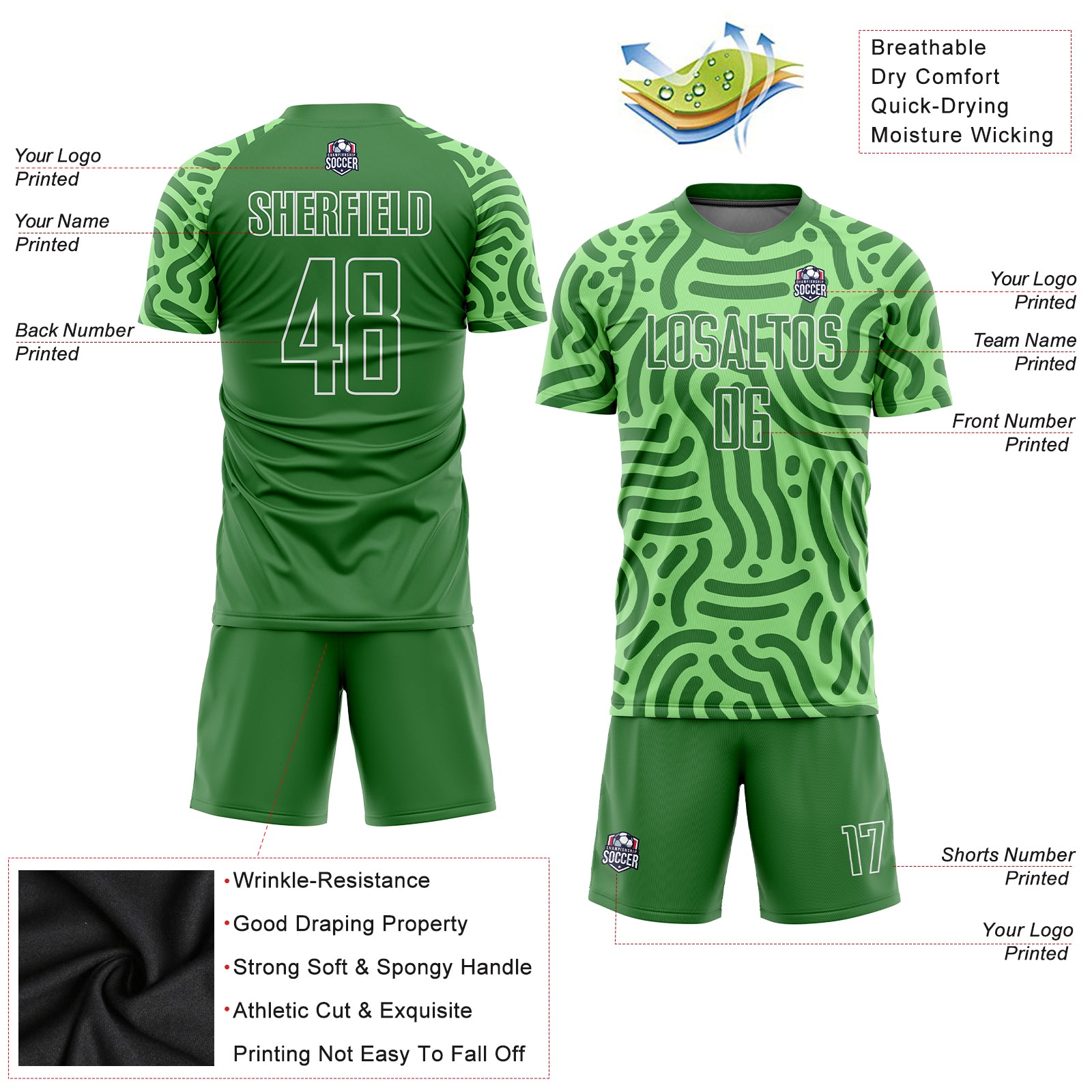 Custom Neon Green Kelly Green-White Sublimation Soccer Uniform Jersey