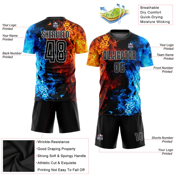 Custom Figure Black-White Flame Sublimation Soccer Uniform Jersey