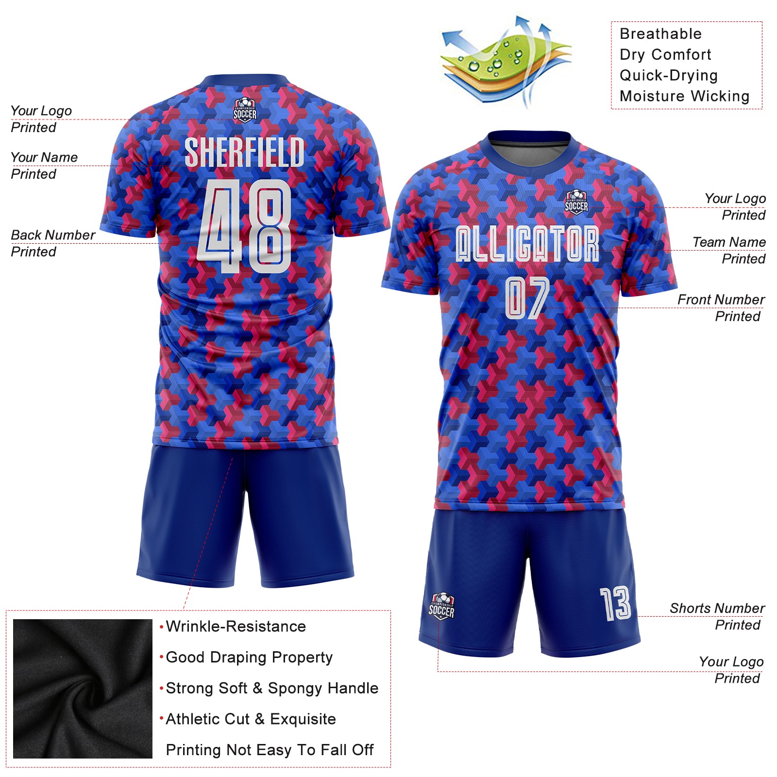 Custom Royal White-Red Home Sublimation Soccer Uniform Jersey