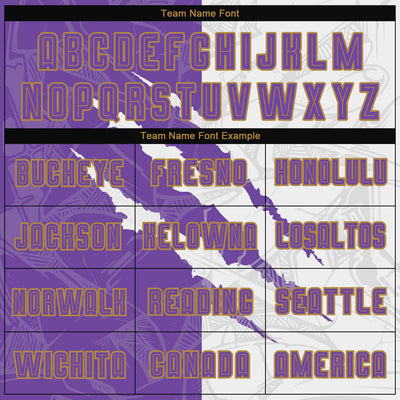 Custom Graffiti Pattern Purple White-Old Gold Scratch Sublimation Soccer Uniform Jersey