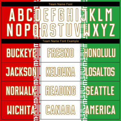 Custom Red White Kelly Green-Old Gold Sublimation Iranian Flag Soccer Uniform Jersey