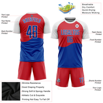 Custom Red Royal-White Sublimation South Korean Flag Soccer Uniform Jersey