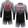 Custom Gray Red-Black Sublimation Long Sleeve Fade Fashion Soccer Uniform Jersey