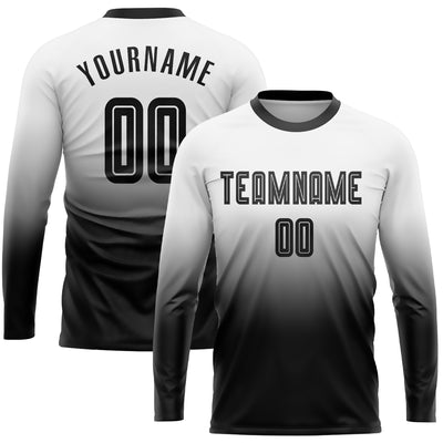 Custom White Black Sublimation Long Sleeve Fade Fashion Soccer Uniform Jersey