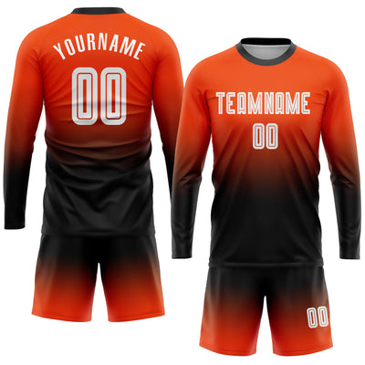 Custom Orange White-Black Sublimation Long Sleeve Fade Fashion Soccer Uniform Jersey