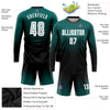 Custom Midnight Green White-Black Sublimation Long Sleeve Fade Fashion Soccer Uniform Jersey