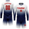 Custom White Red-Navy Sublimation Long Sleeve Fade Fashion Soccer Uniform Jersey