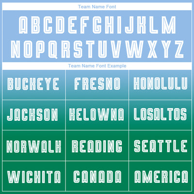 Custom Light Blue White-Kelly Green Sublimation Long Sleeve Fade Fashion Soccer Uniform Jersey