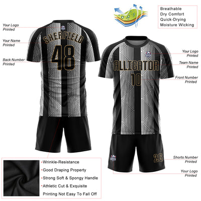 Custom Black Black-Old Gold Sublimation Soccer Uniform Jersey