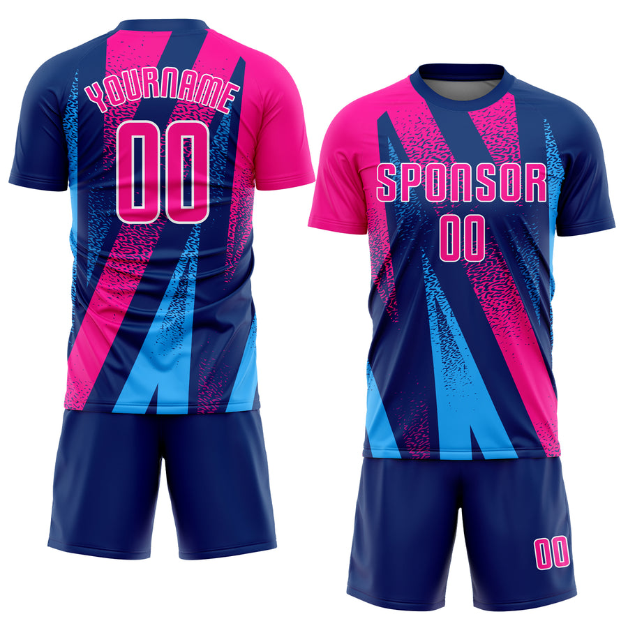 Custom Figure Pink-Royal Sublimation Soccer Uniform Jersey
