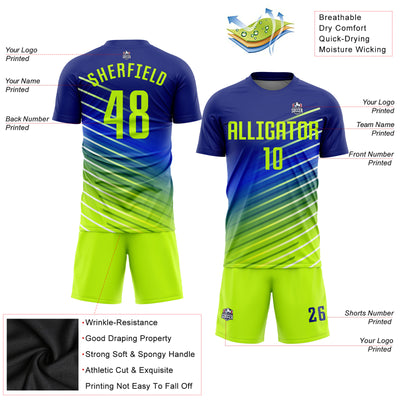 Custom Royal Neon Green Sublimation Soccer Uniform Jersey