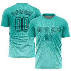 Custom Aqua Aqua-Black Sublimation Soccer Uniform Jersey