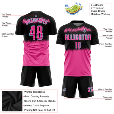 Custom Black Pink-Light Blue Sublimation Soccer Uniform Jersey