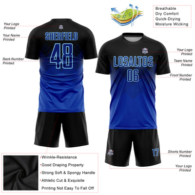 Custom Black Royal-Light Blue Sublimation Soccer Uniform Jersey