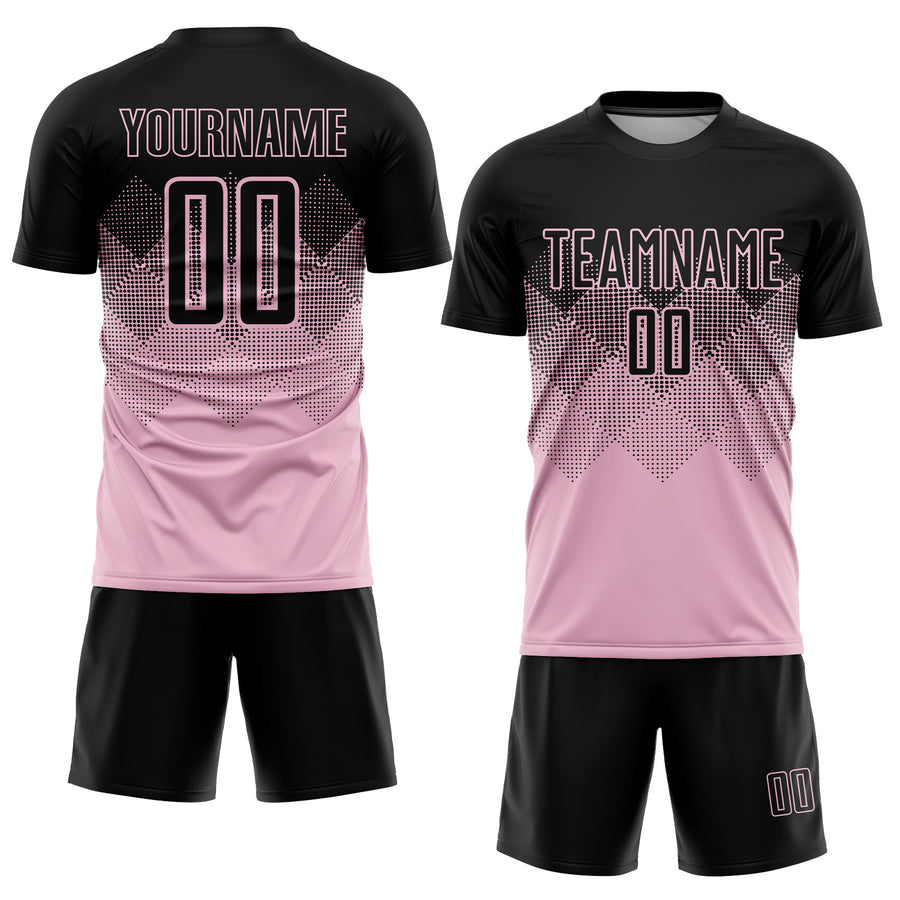 Custom Light Pink Black Sublimation Soccer Uniform Jersey