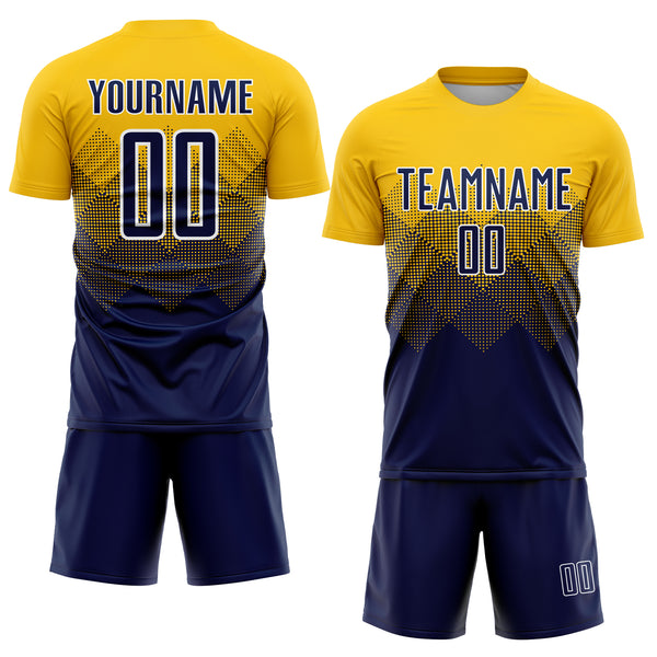 Cheap Custom Gold Powder Blue-Orange Sublimation Soccer Uniform