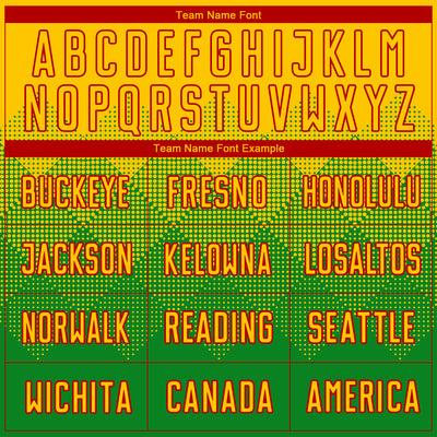 Custom Grass Green Gold-Red Sublimation Soccer Uniform Jersey